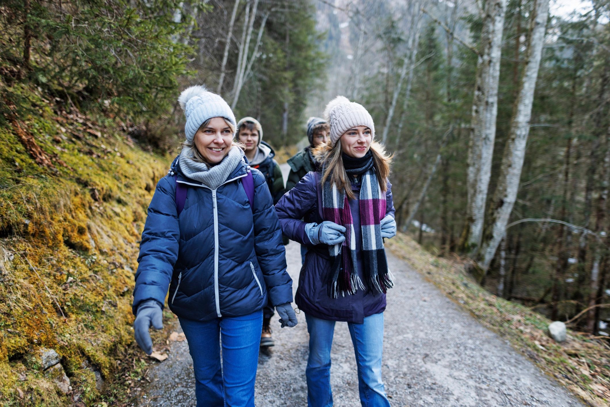 Group hiking together on a trail
